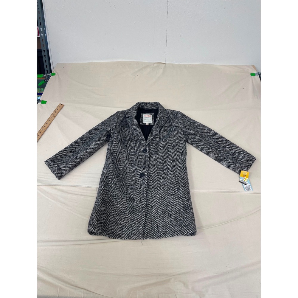 Cat & Jack Girls Herringbone Long Coat Black & White Size L NWT